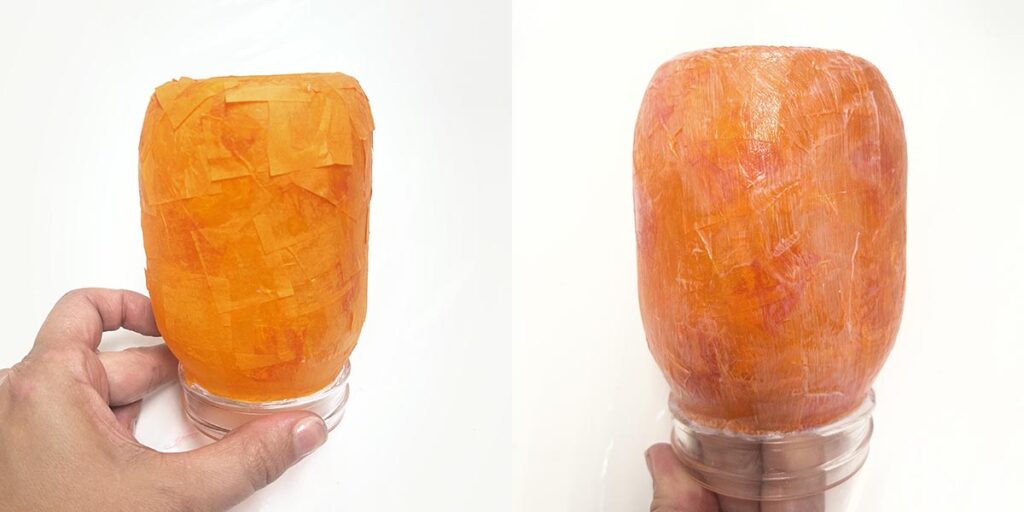 Applying second layer of orange tissue paper