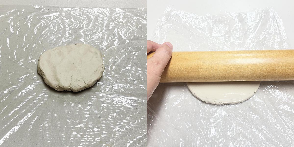 Rolling out clay for leaf bowl