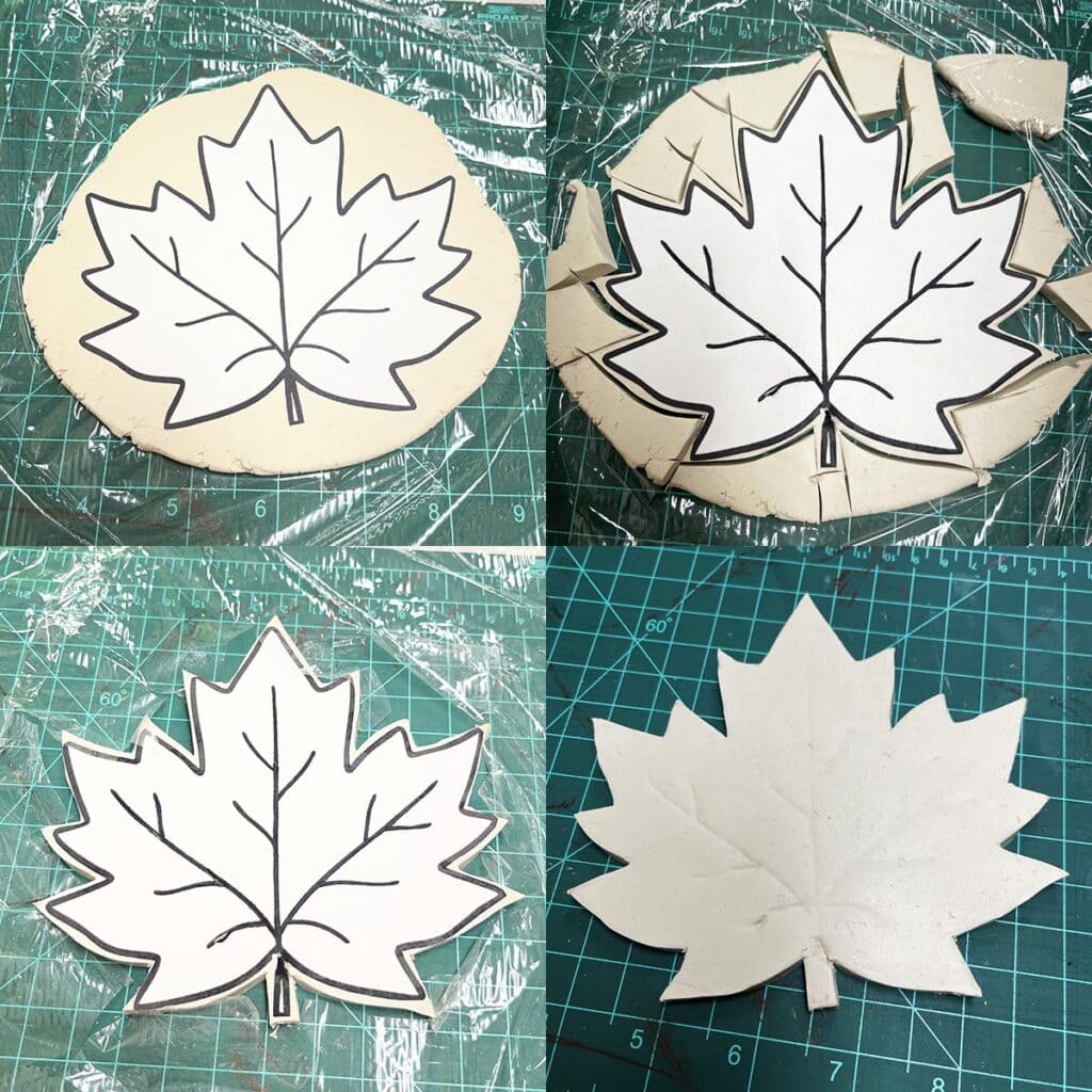 Using maple leaf template to create clay design